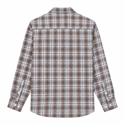 Men's Brown  Checkered Loose Casual Long-Sleeved Shirt