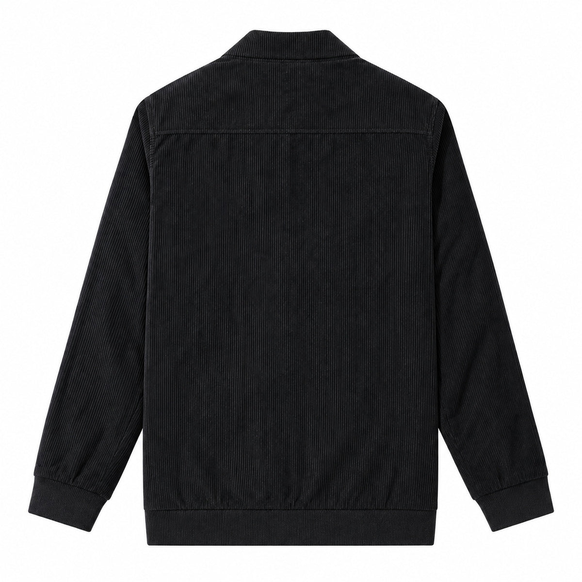 Men's Black Stand Collar Loose Casual Jacket (Fleece-lined)