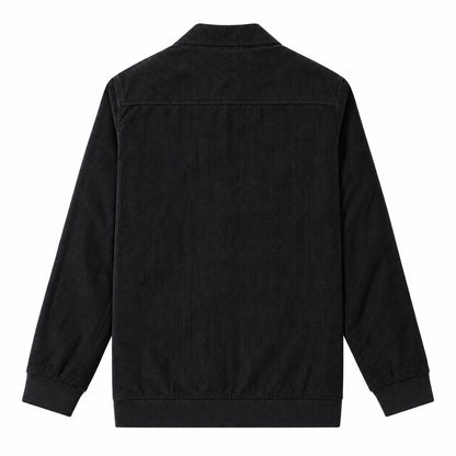 Men's Black Stand Collar Loose Casual Jacket (Fleece-lined)