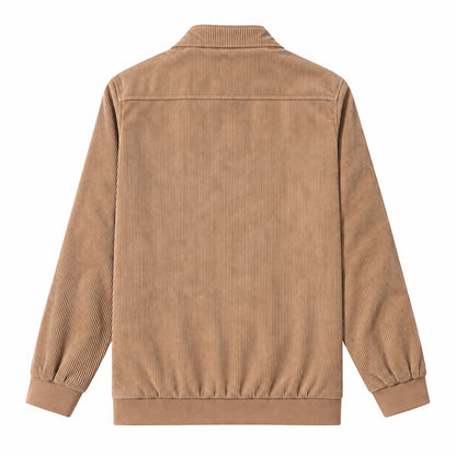 Men's Khaki Stand Collar Loose Casual Jacket (Fleece-lined)