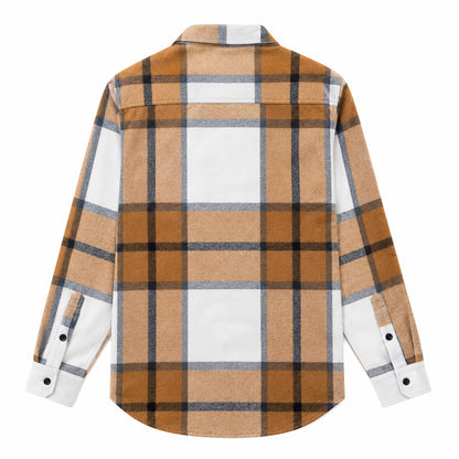 Men's fashionable yellow and white checkered long-sleeved shirt