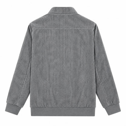 Men's Grey Stand Collar Loose Casual Jacket（Fleece-lined）