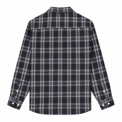Men's light black plaid loose casual long-sleeved shirt