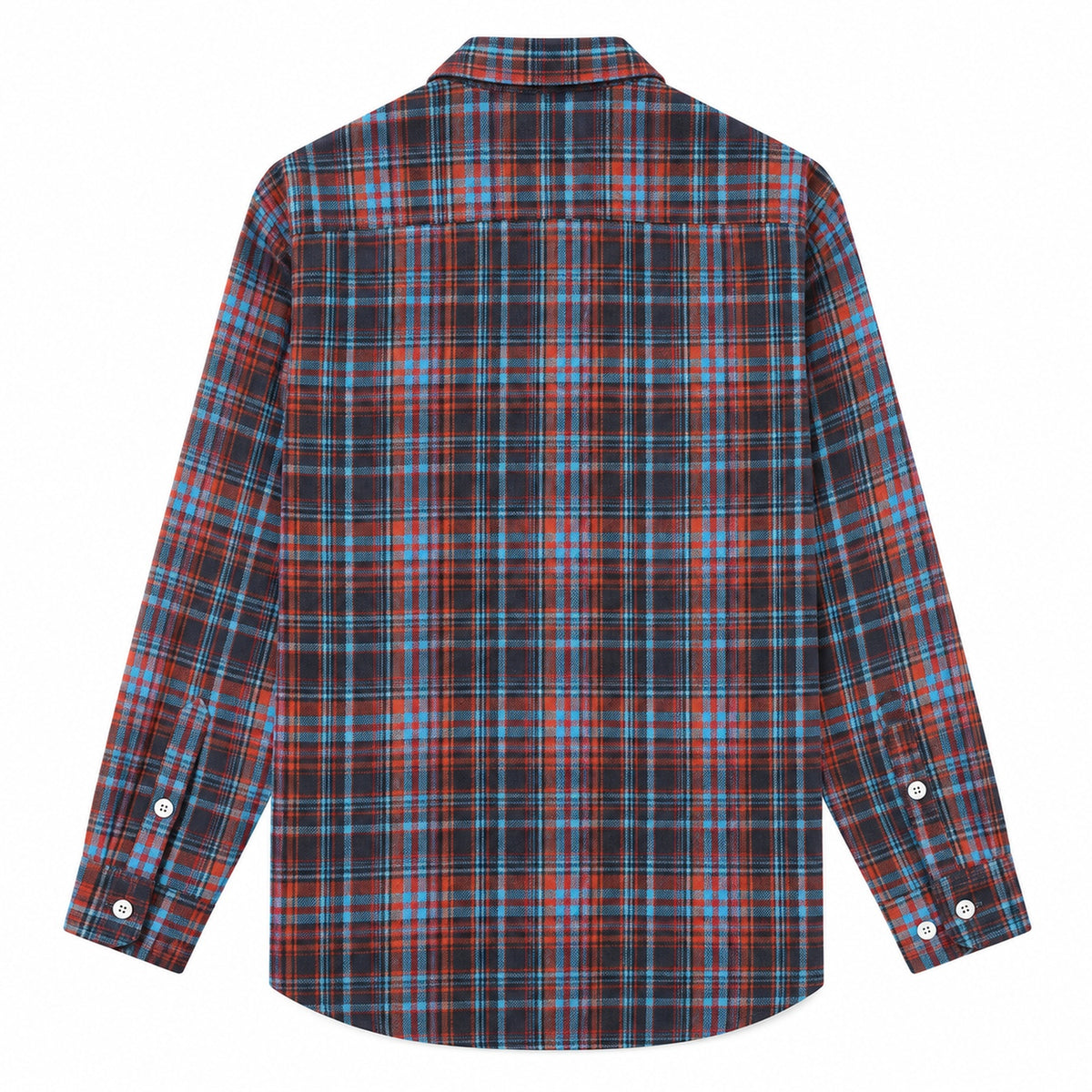 Men’s red and blue plaid loose-fit casual long-sleeve shirt