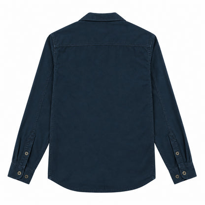 Men's Deep Blue Cotton Long-Sleeved Jacket
