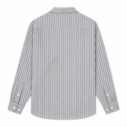 Men's gray and white striped loose casual long-sleeved shirt