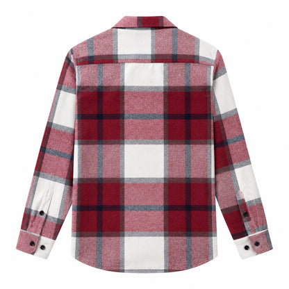 Men's fashionable red and white checkered long-sleeved shirt