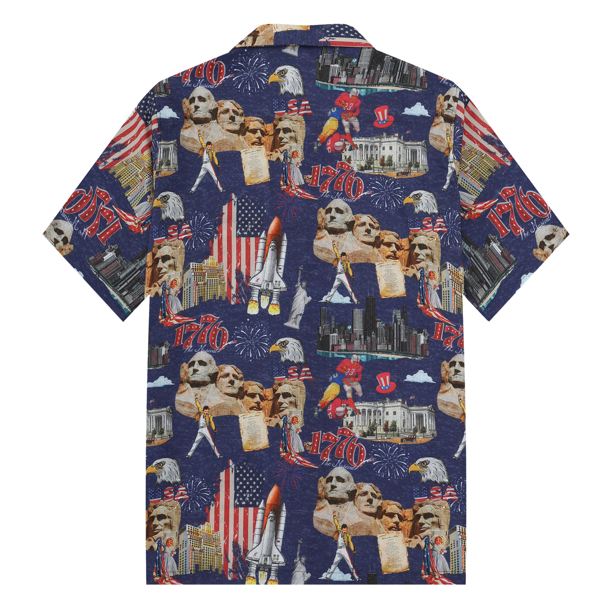 1950s Mount Rushmore Pattern Camp Collar Short Sleeve Shirt