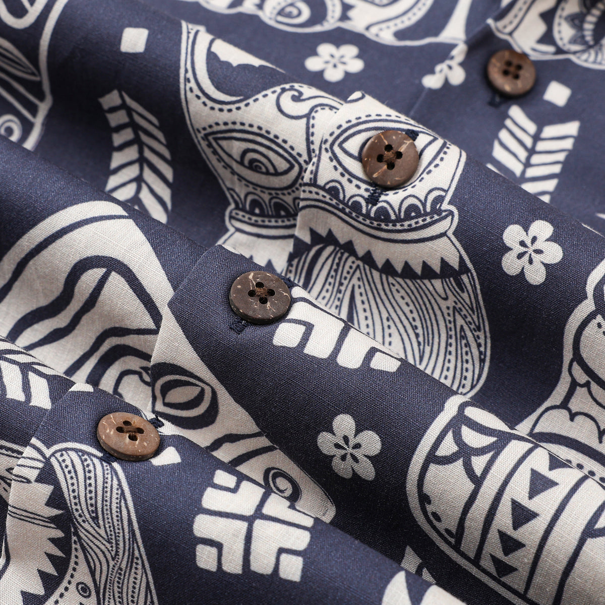 Tiki Statue Pattern Short Sleeve Camp Collar Shirt