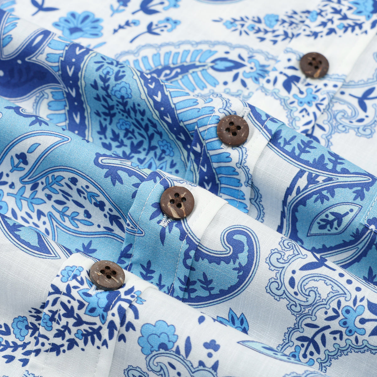 Blue Paisley Pattern Short Sleeve Sports Shirt Festival Wear