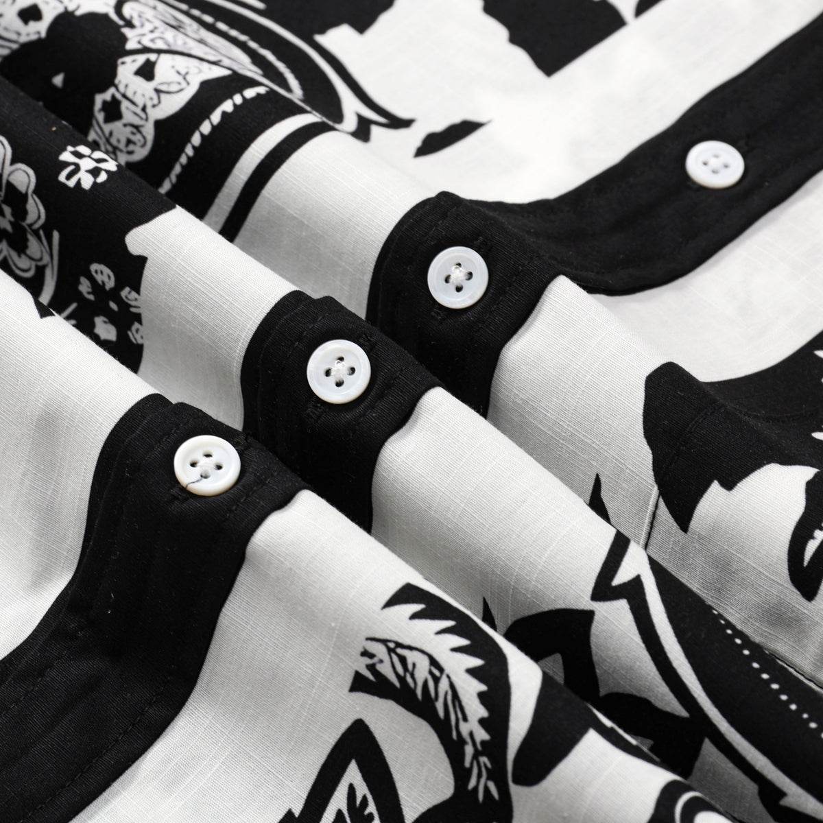 Black Flower Pattern Button Short Sleeve Shirt