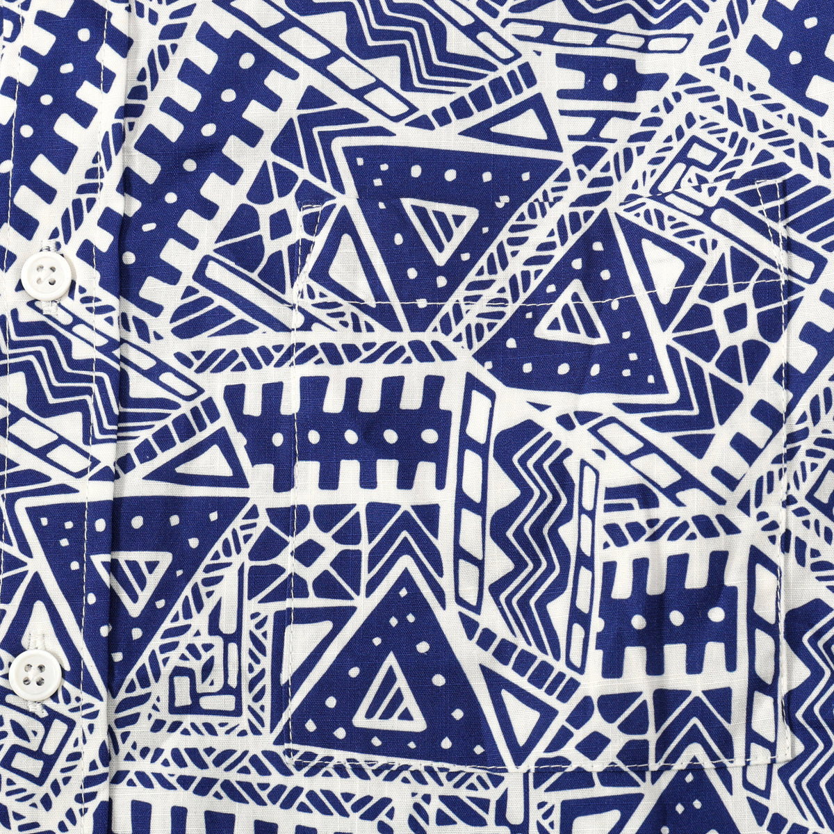Blue Geometric Pattern Button Short Sleeve Shirt