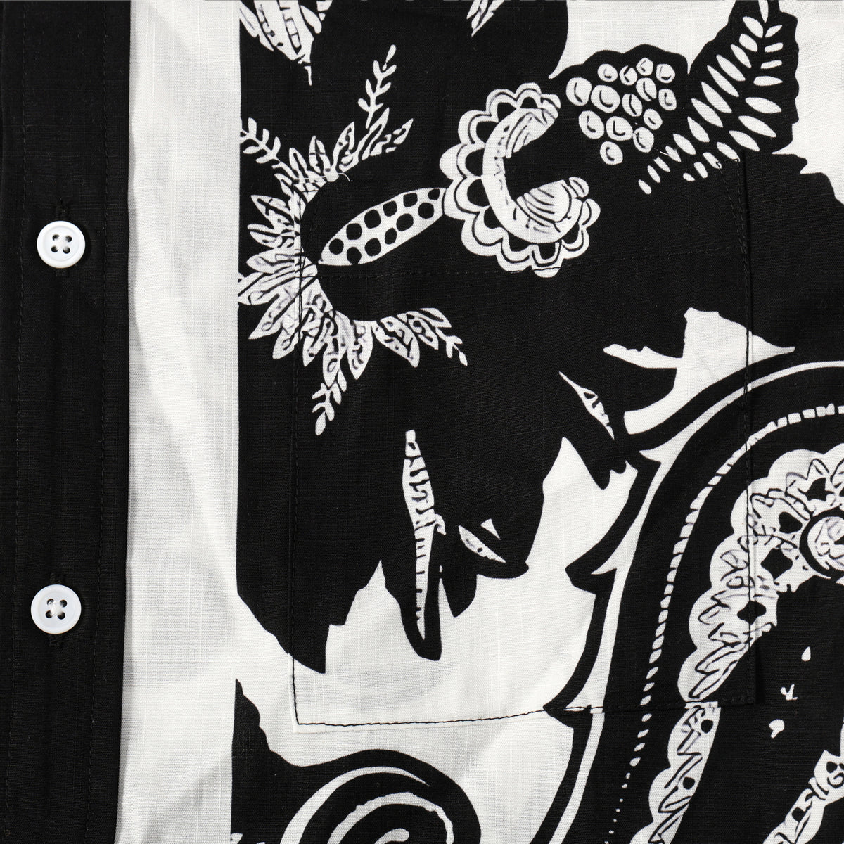 Black Flower Pattern Button Short Sleeve Shirt