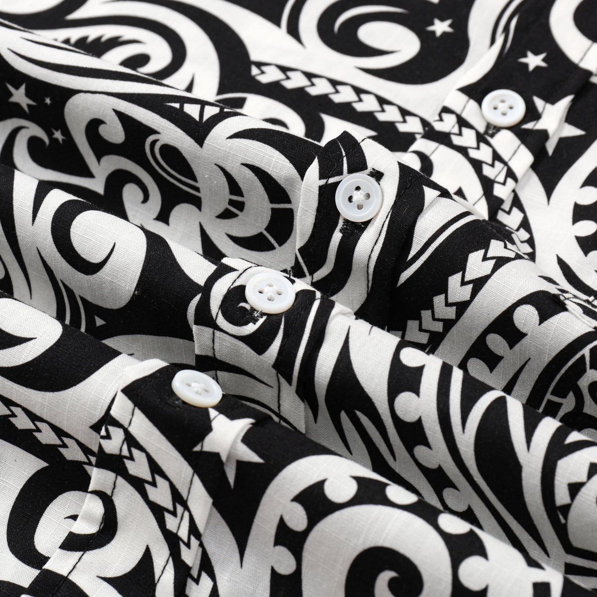 Black Paisley Pattern Button Short Sleeve Shirt