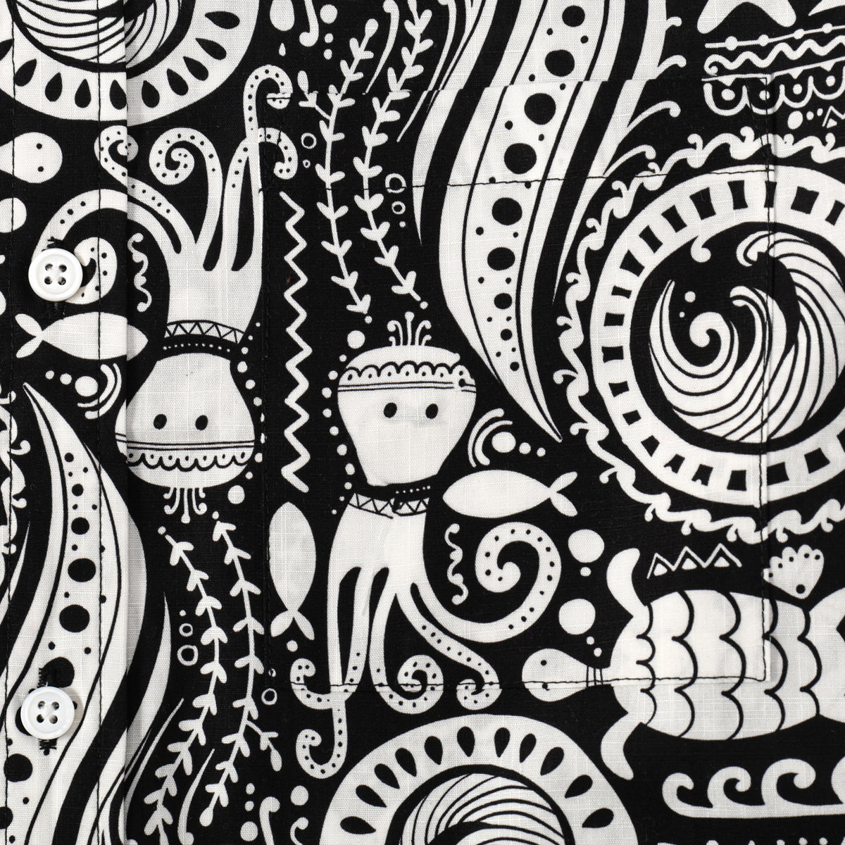 Fish Octopus Pattern Button Short Sleeve Shirt