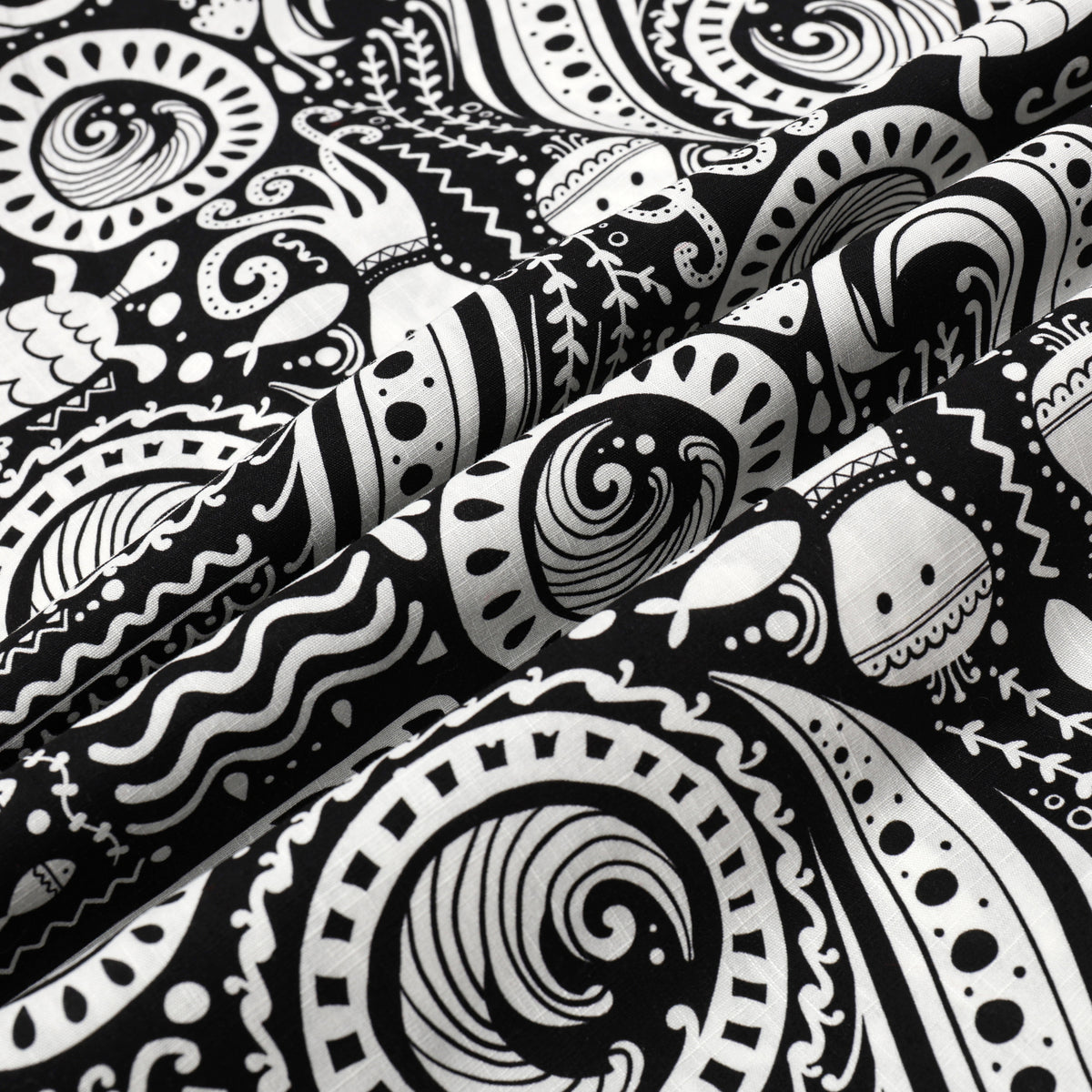 Fish Octopus Pattern Button Short Sleeve Shirt