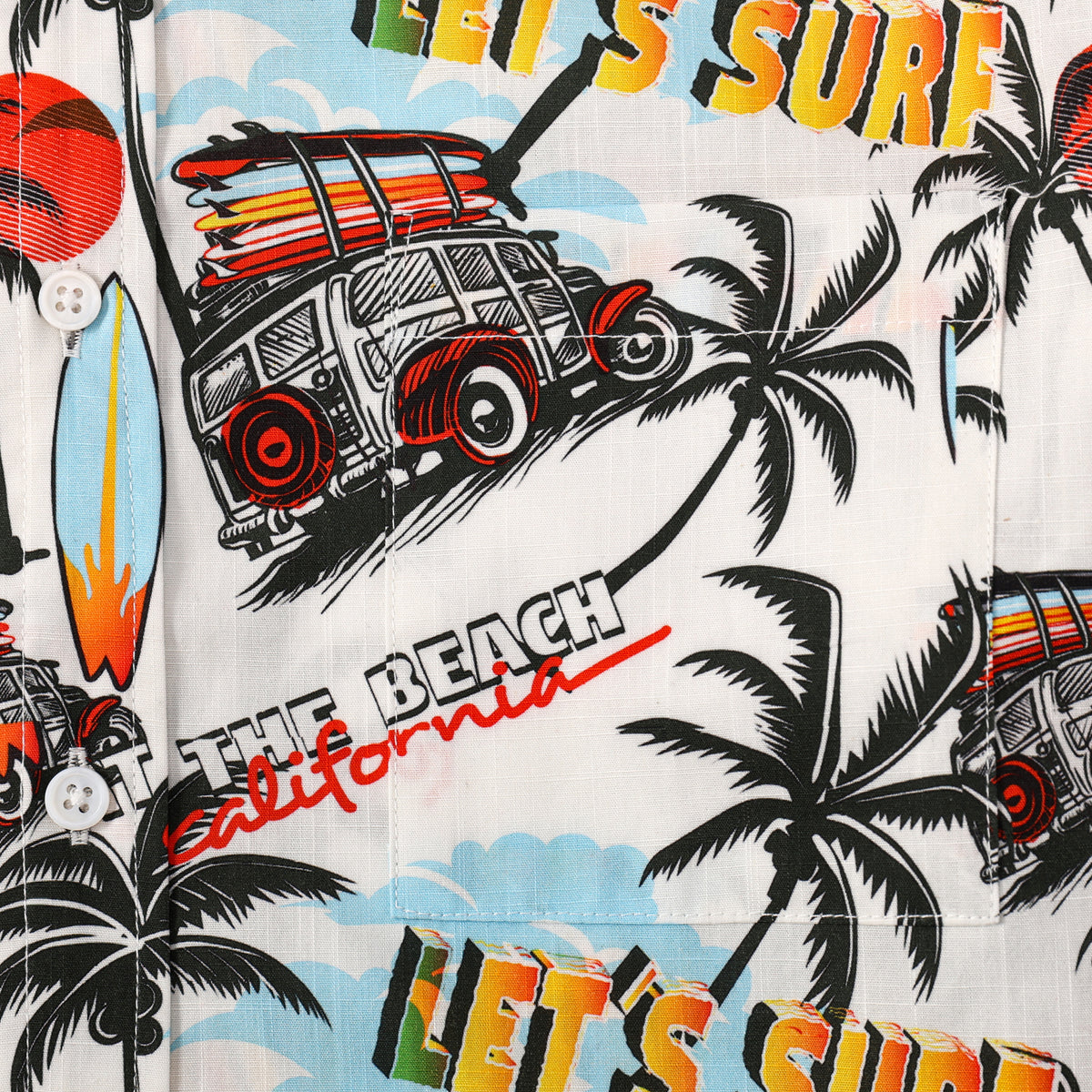 Let's Surf Pattern Button Short Sleeve Shirt