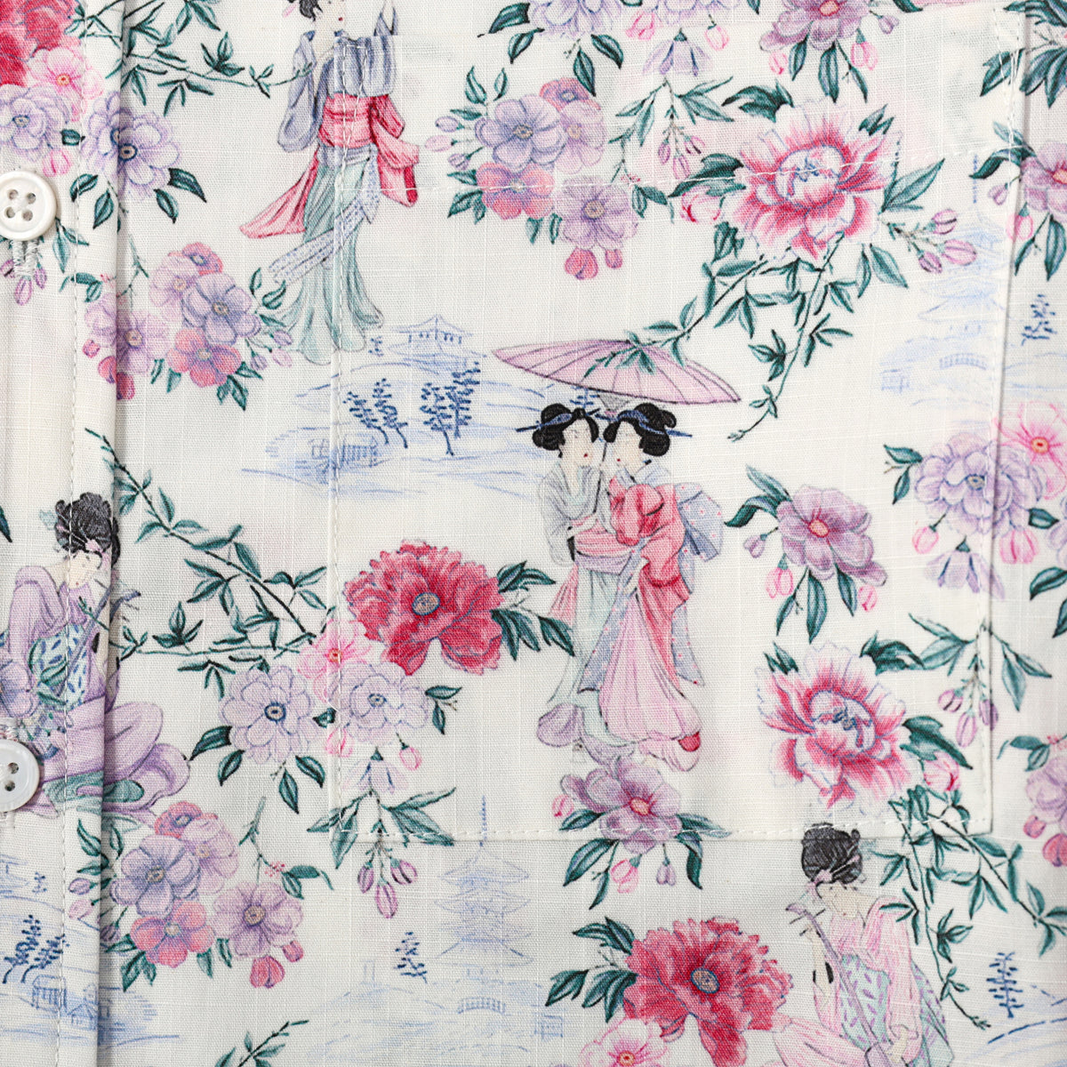 Ancient Female Floral Pattern Button Short Sleeve Shirt