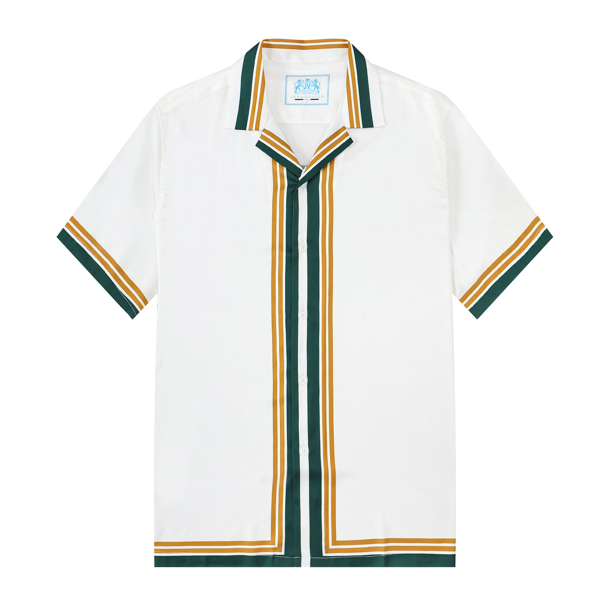 Stripe Pattern Tennis Court Print Short Sleeve Camp Collar Shirt
