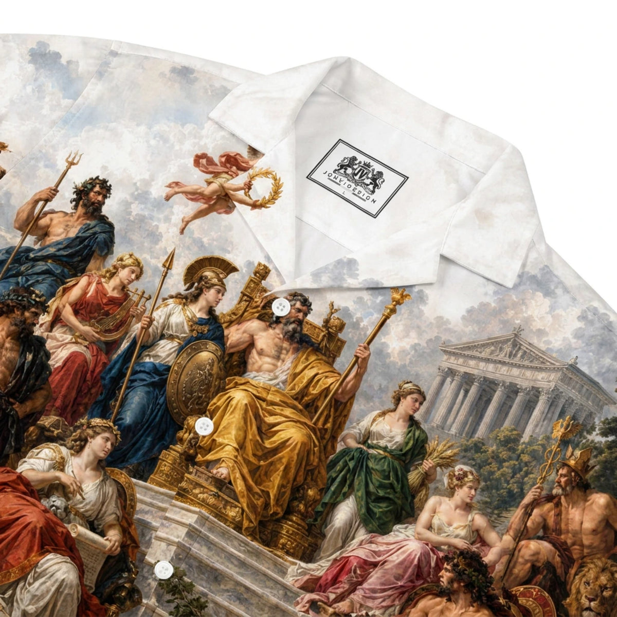 Ancient Greek Gods Oil Painting Print Long Sleeve Camp Collar Shirt