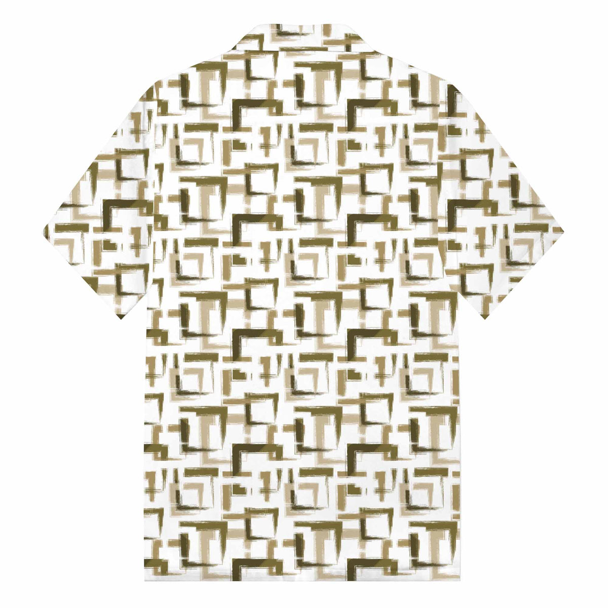 Geometric Square Block Pattern Camp Collar Short Sleeve Shirt