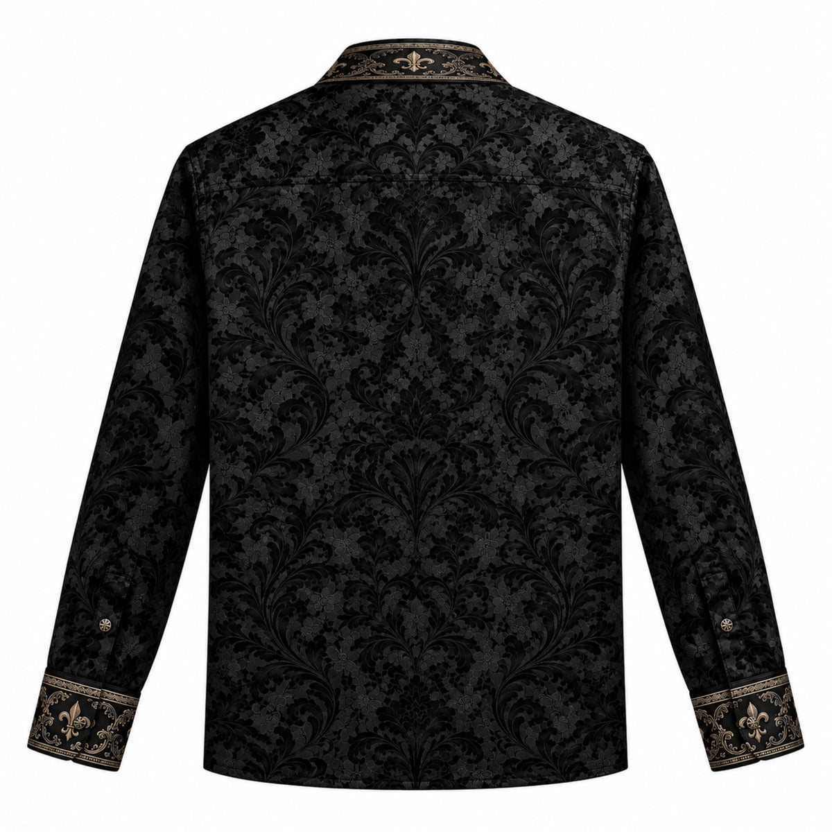 Black Iris Baroque Print Long Sleeve Camp Collar Shirt