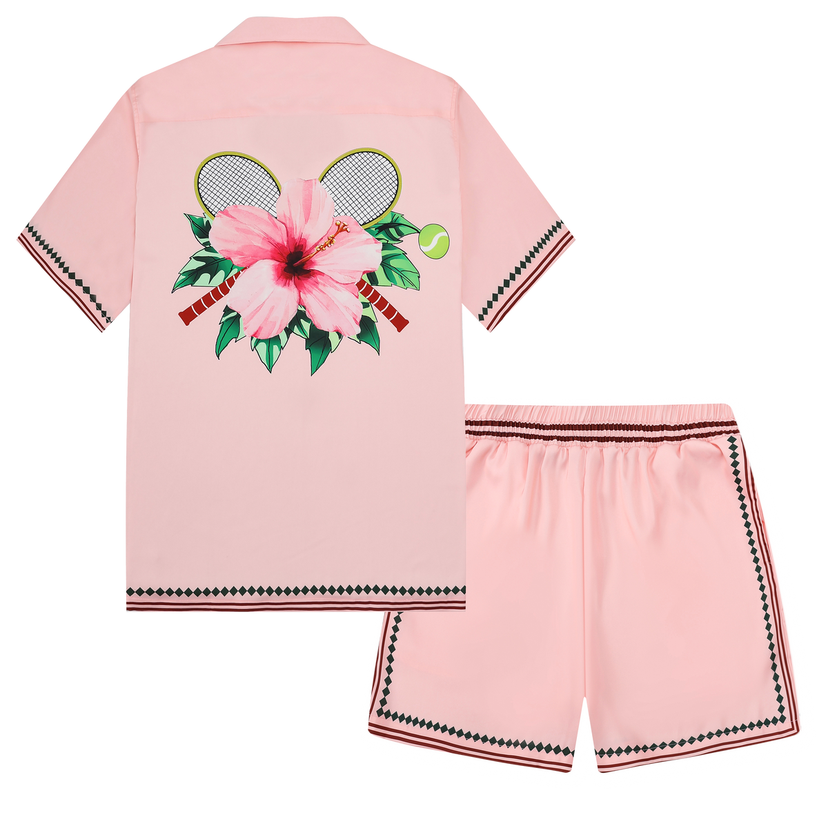 Pink Flower Design Short Sleeve Sports Shirt