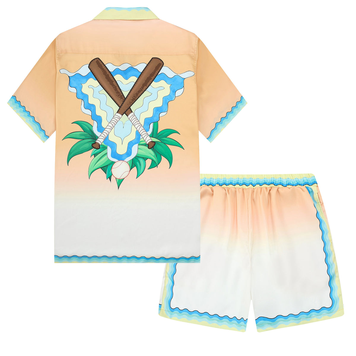 Pingpong Wave Pattern Camp Collar Casual Shirt