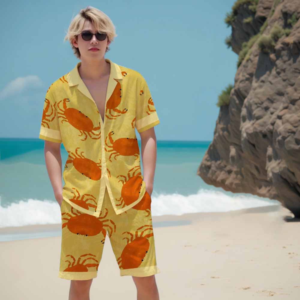 Beach Style Crab Pattern Elastic Waistband Summer Casual Shorts