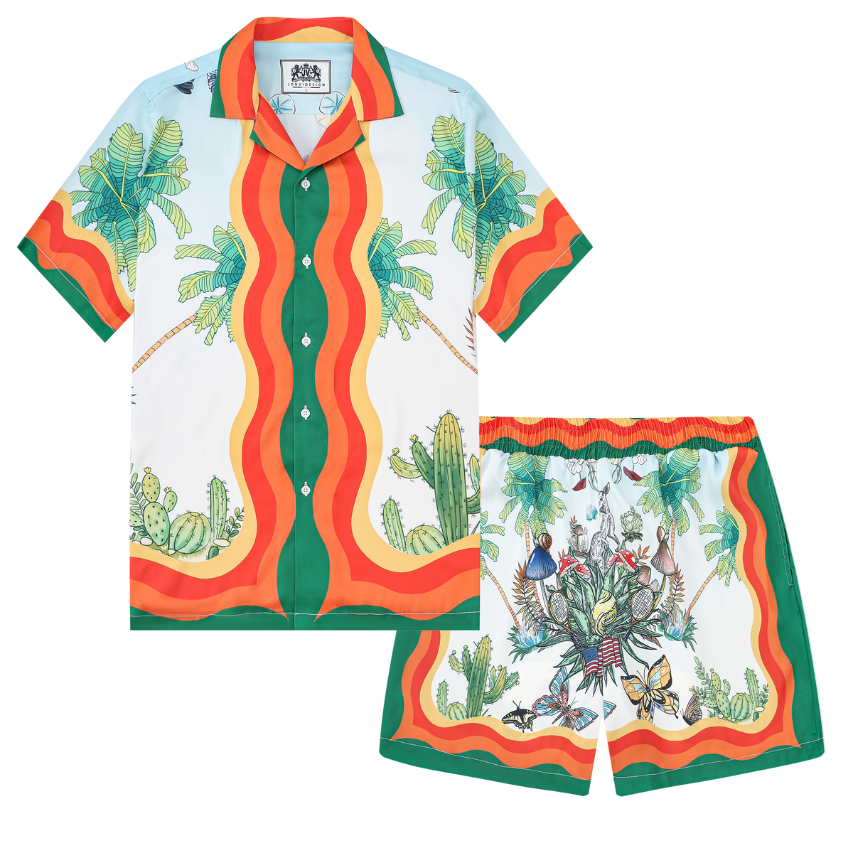 Tropical Print Short Sleeve Camp Collar Shirt