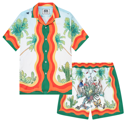 Tropical Print Short Sleeve Camp Collar Shirt