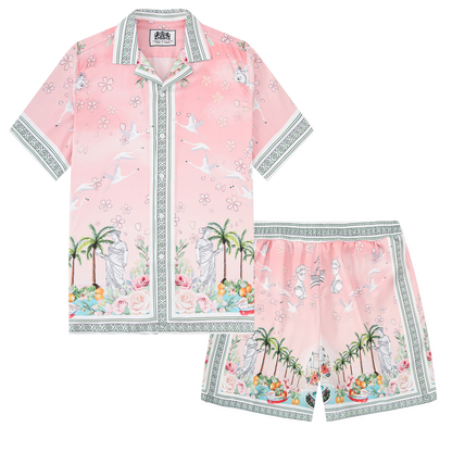 Retro Palace Spotted Dog Print Short Sleeve Camp Collar Shirt