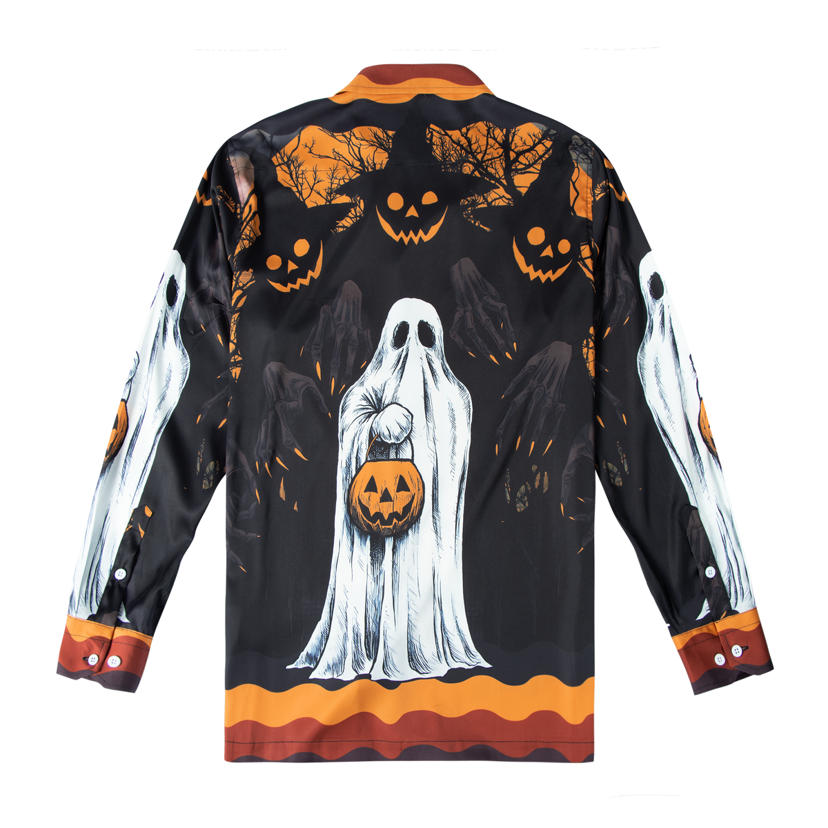 Halloween Horror Ghost And Pumpkin Witches Long Sleeve Camp Collar Shirt