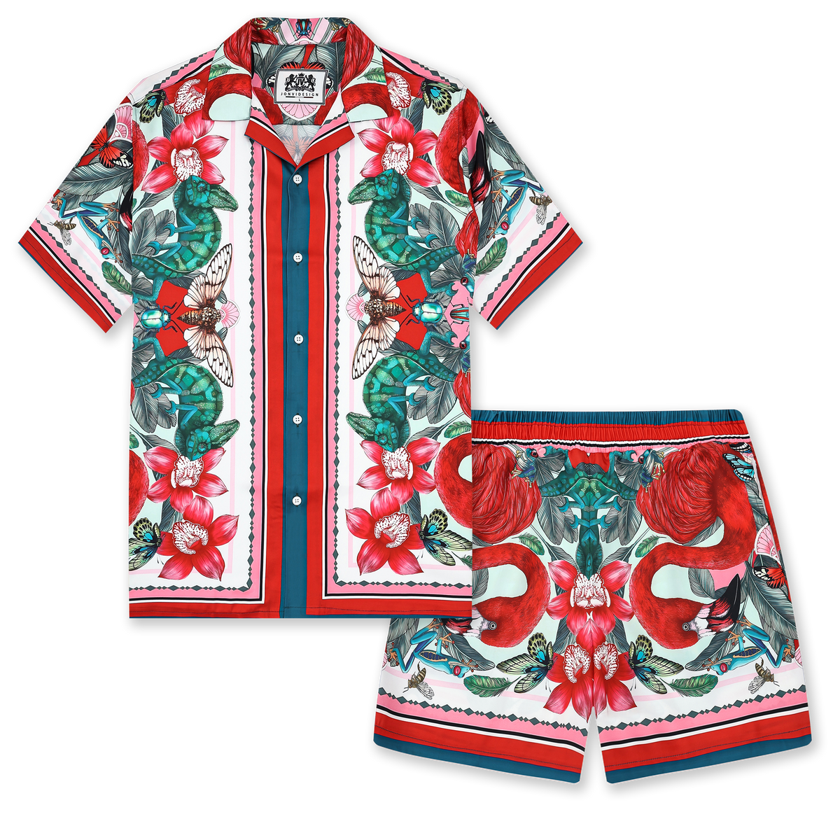 Tropical Flamingo Pattern Elastic Waistband Casual Shorts Jonvidesign
