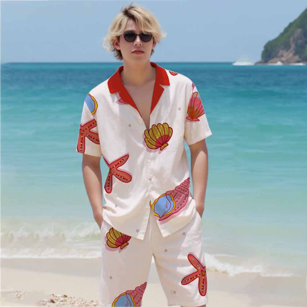 Summer Beach Theme Shell And Conch Print Elastic Waistband Summer Casual Shorts