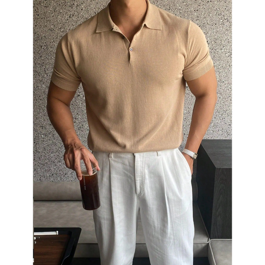 Men's Solid Lapel Short‑Sleeve Knit Polo