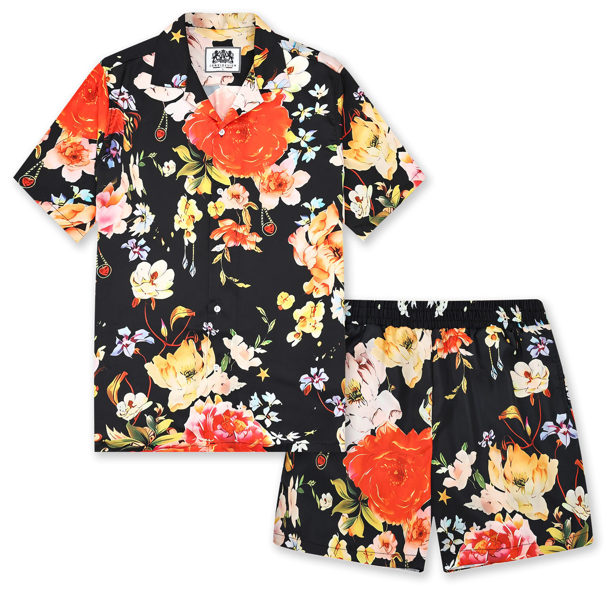 Vintage Floral Pattern Camp Collar Casual Shirt for Men Jonvidesign