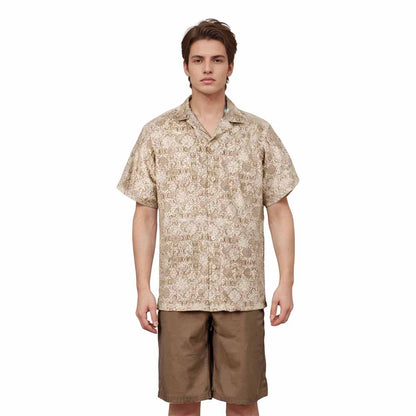 Four-Leaf Clover Print Casual Camp Collar Short-Sleeved Shirt