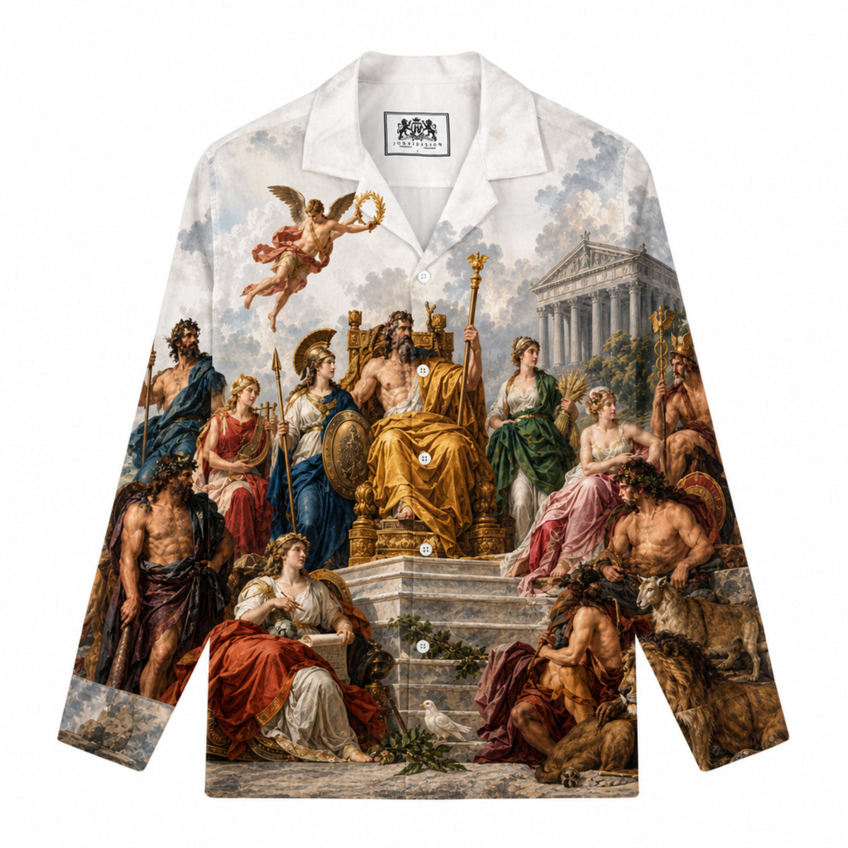 Ancient Greek Gods Oil Painting Print Long Sleeve Camp Collar Shirt