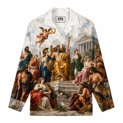 Ancient Greek Gods Oil Painting Print Long Sleeve Camp Collar Shirt