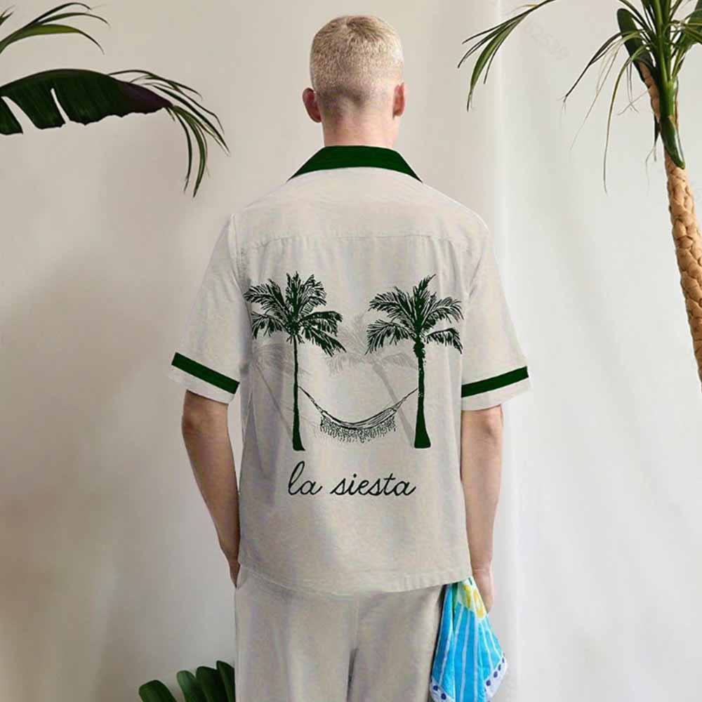 Coconut Tree Hammock Print Elastic Waistband Summer Casual Shorts