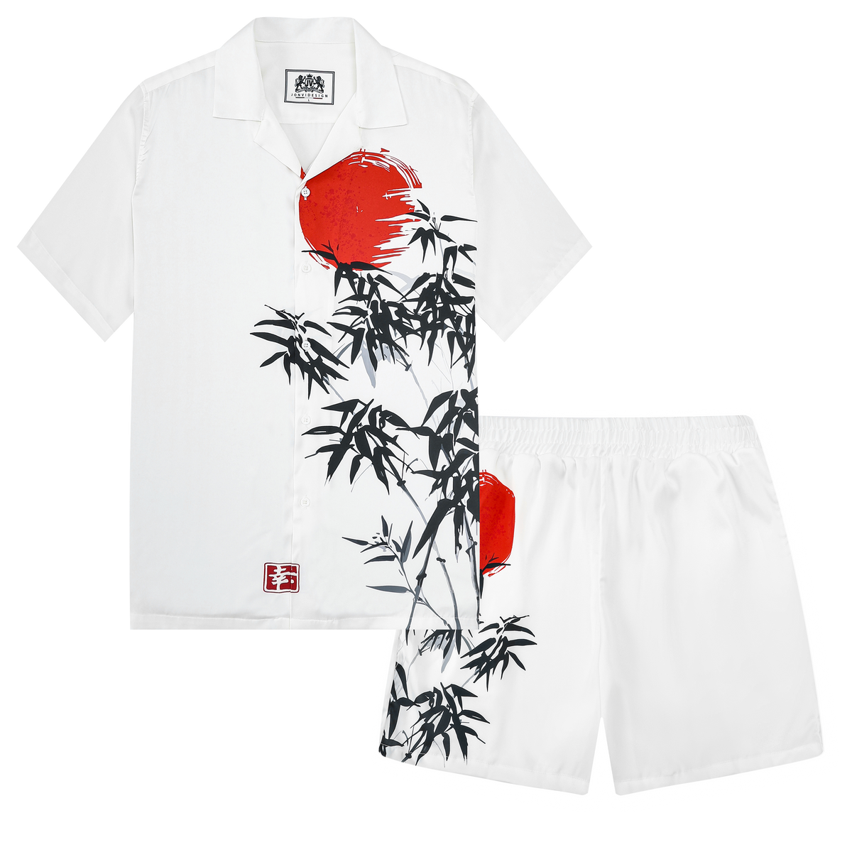 Sun Bamboo Combination Print Camp Collar Short Sleeve Shirt
