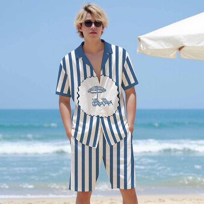 Vertical Striped Beach Style Print Elastic Waistband Summer Casual Shorts