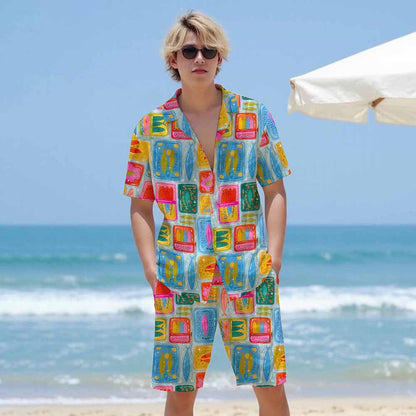 Hawaiian Retro Fish Pattern Elastic Waistband Summer Casual Shorts