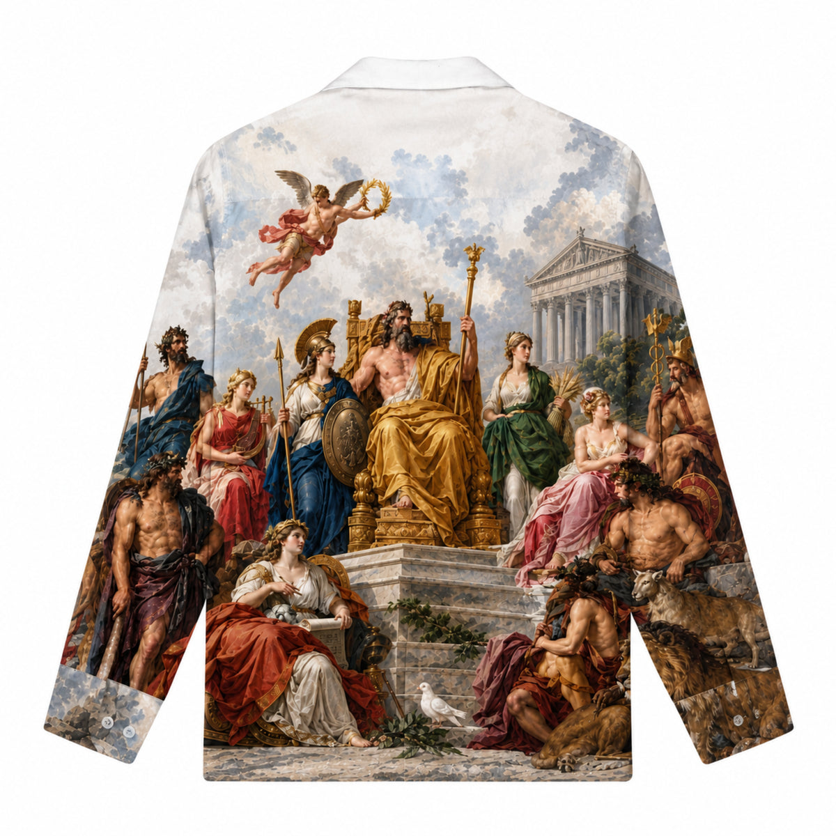 Ancient Greek Gods Oil Painting Print Long Sleeve Camp Collar Shirt