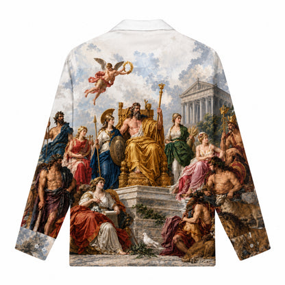 Ancient Greek Gods Oil Painting Print Long Sleeve Camp Collar Shirt