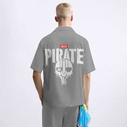 PIRATE Print Grey Camp Collar Short-Sleeved Shirt