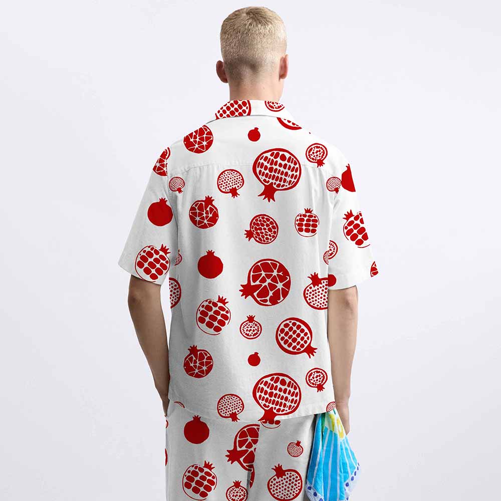 Red Pomegranate Print Pattern Elastic Waistband Summer Casual Shorts