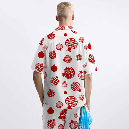 Red Pomegranate Print Pattern Elastic Waistband Summer Casual Shorts