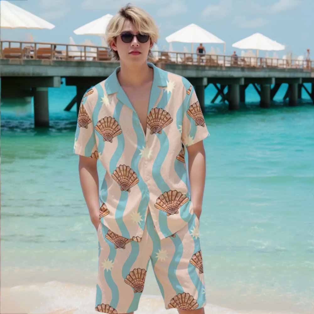 Beach Shell Print Elastic Waistband Summer Casual Shorts